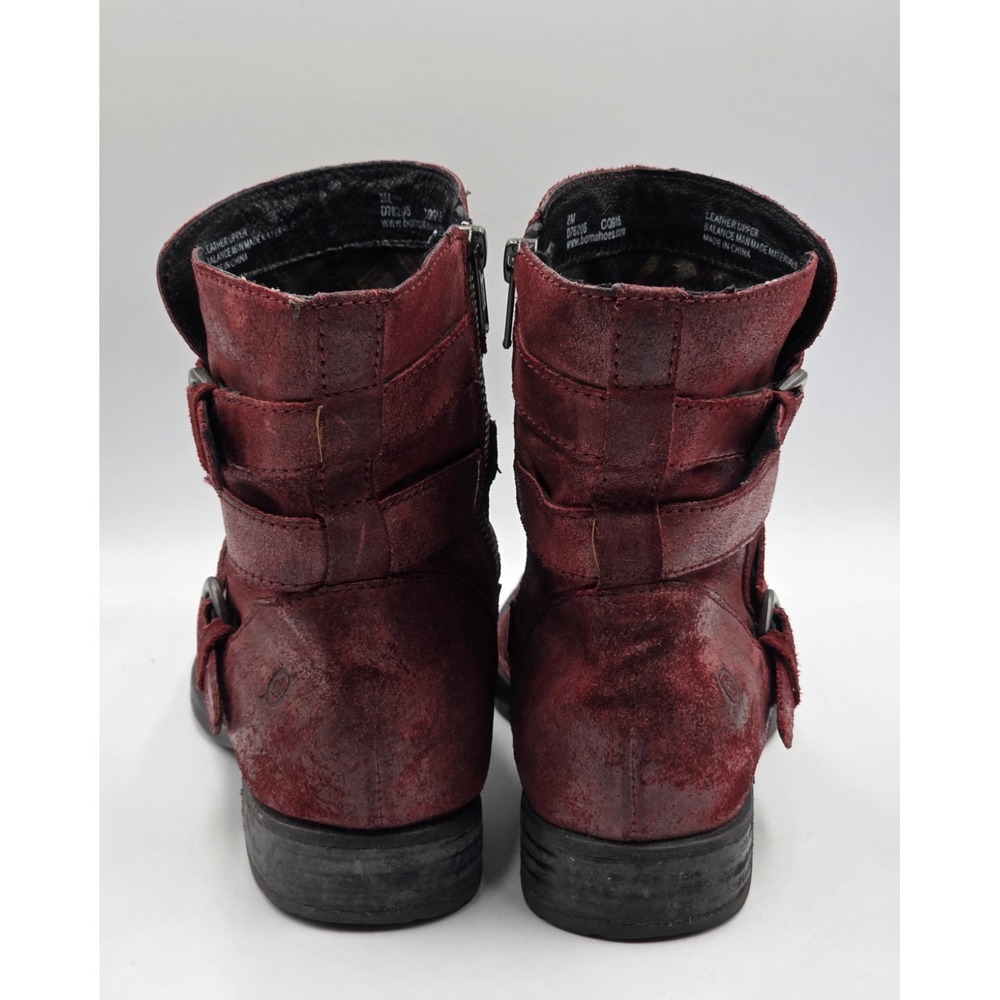 Born McMillan Womens 8M Red Distressed Leather Moto Ankle Boots Buckle - Picture 10 of 12